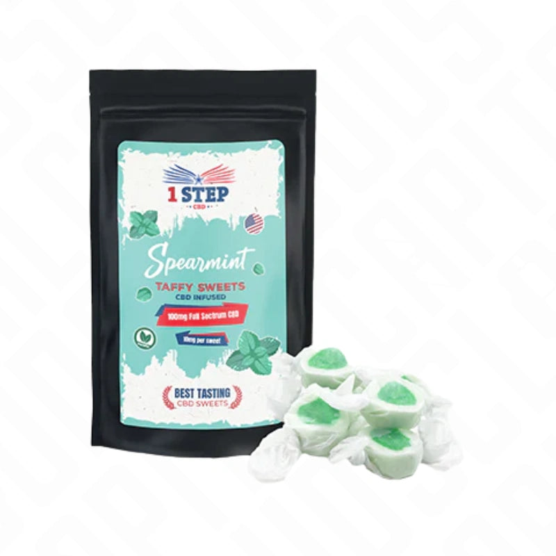 1 Step CBD 100mg Spearmint Taffy Grab Bag 60g full-spectrum CBD sweets in spearmint flavour