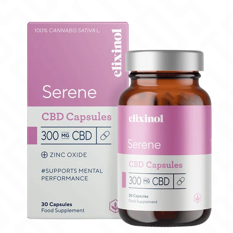 Elixinol 300mg CBD Serene Capsules – 30 Caps, full-spectrum CBD with Eucalyptol, Myrcene, and Nerolidol for mental clarity and focus