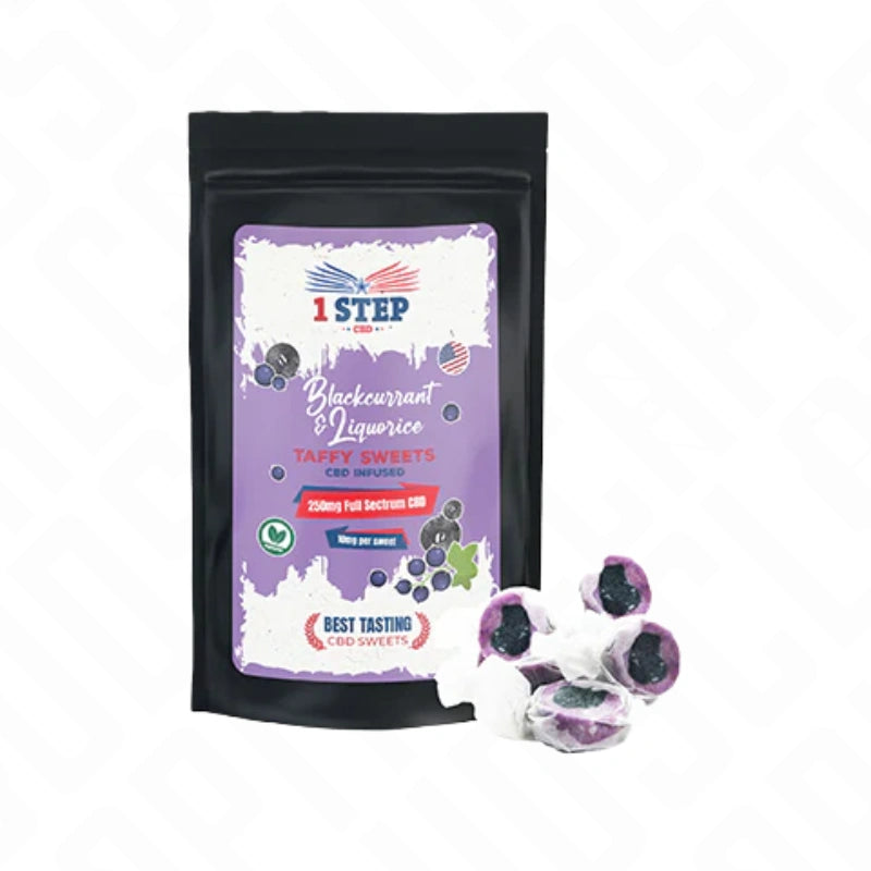 1 Step CBD 250mg Blackcurrant & Liquorice Taffy Grab Bag 150g