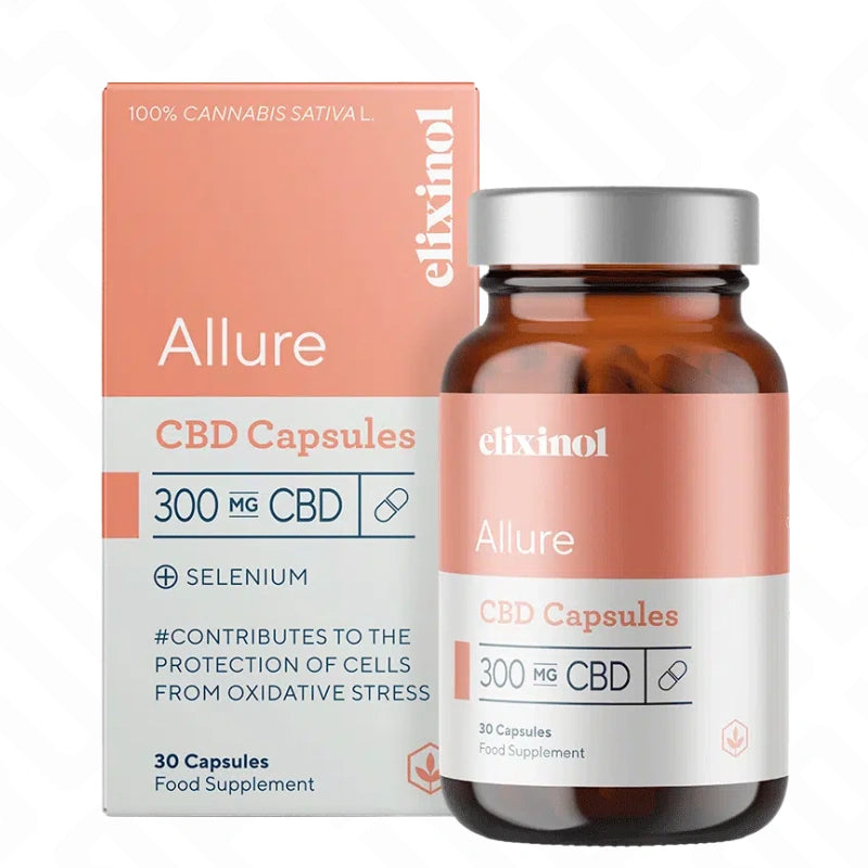 Elixinol 300mg CBD Allure Capsules – 30 Caps, full-spectrum CBD with Selenium & Niacin for skin, hair, and nails