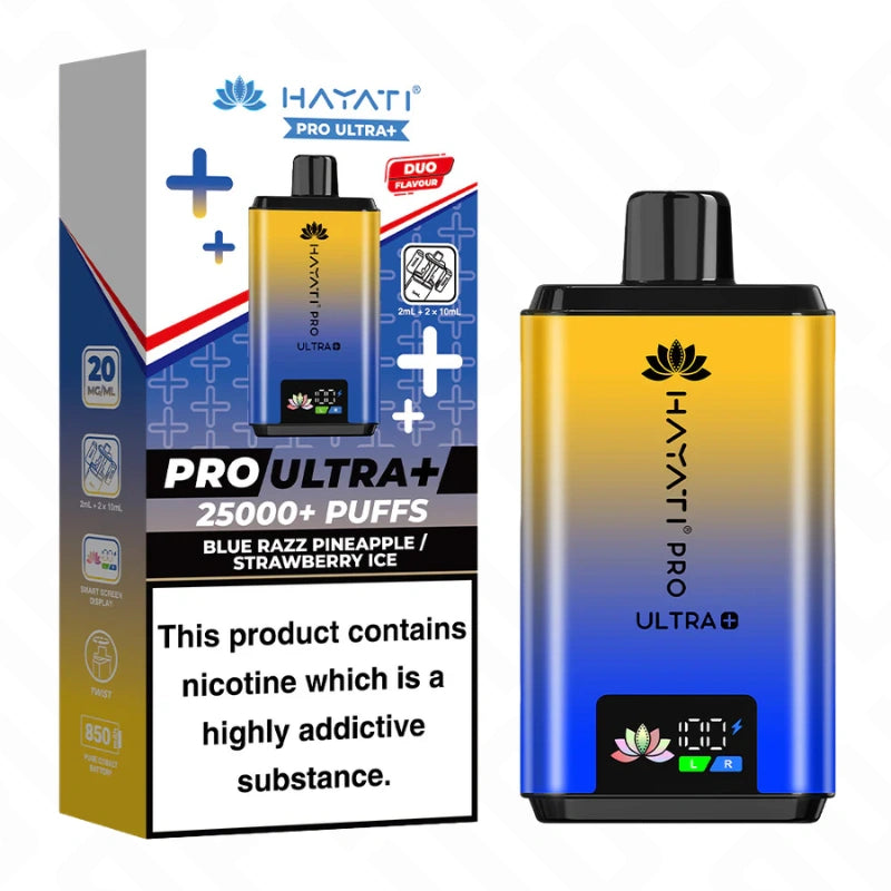 Hayati Pro Ultra Plus 25K Blue Razz Pineapple and Strawberry Ice vape pod kit device