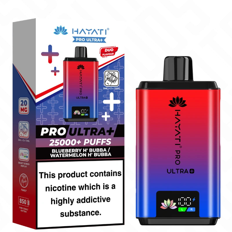 Hayati Pro Ultra Plus 25K Blueberry H'Bubba and Watermelon H'Bubba vape pod kit device