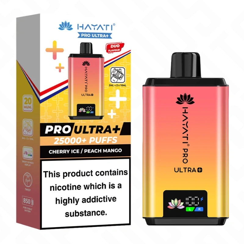 Hayati Pro Ultra Plus 25K Cherry Ice and Peach Mango vape pod kit device