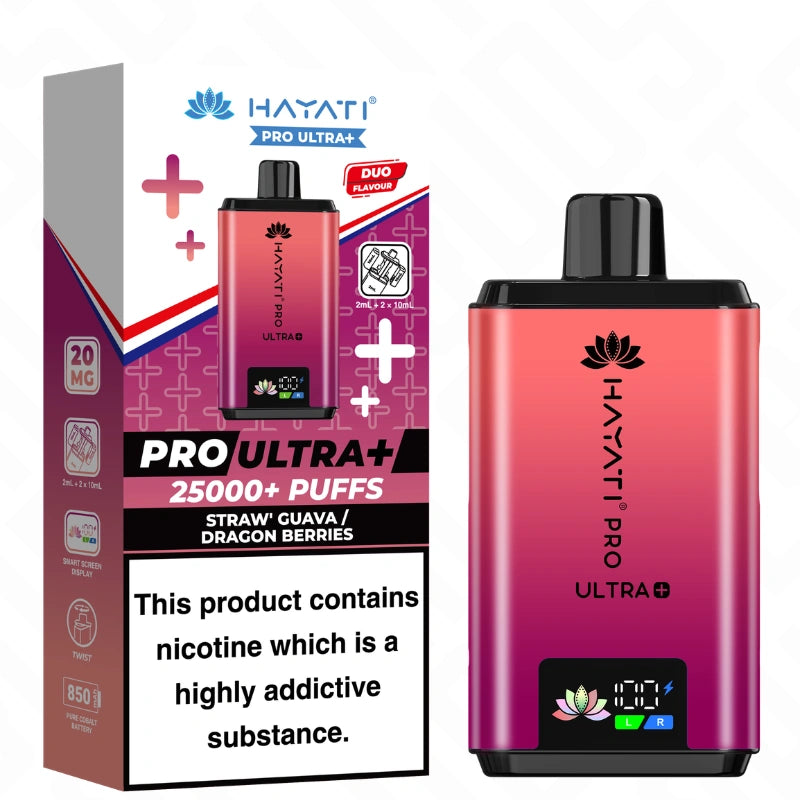 Hayati Pro Ultra Plus 25K Straw’ Guava and Dragon Berries vape pod kit device