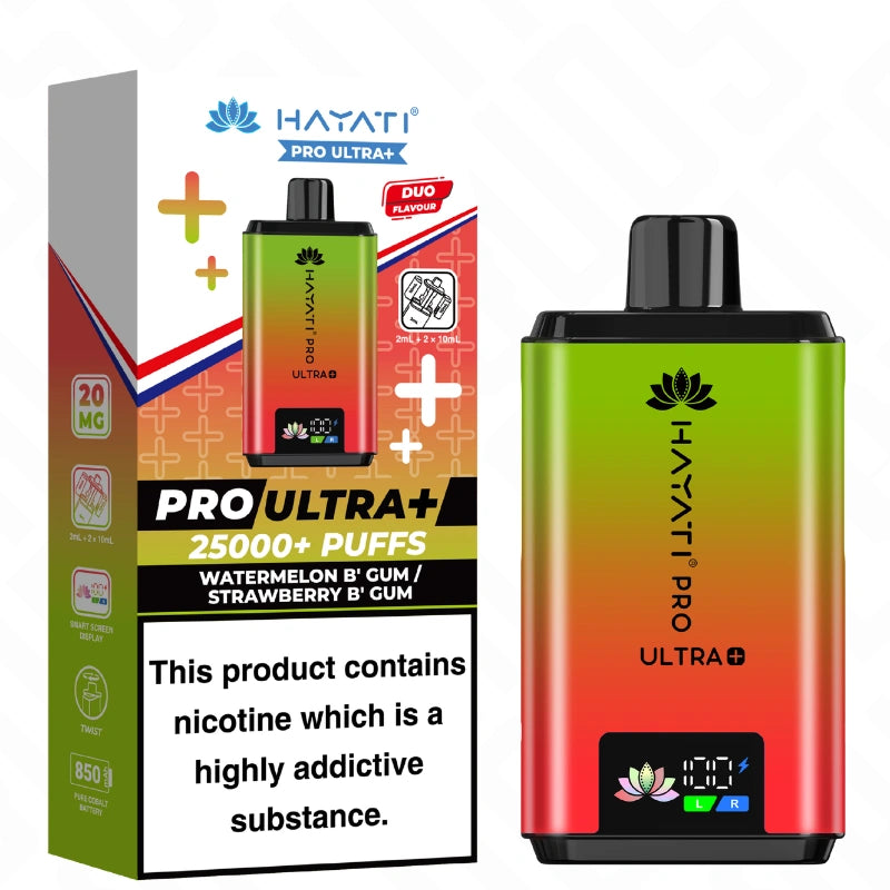 Hayati Pro Ultra Plus 25K Vape Kit Watermelon Bubblegum Strawberry Bubblegum UK